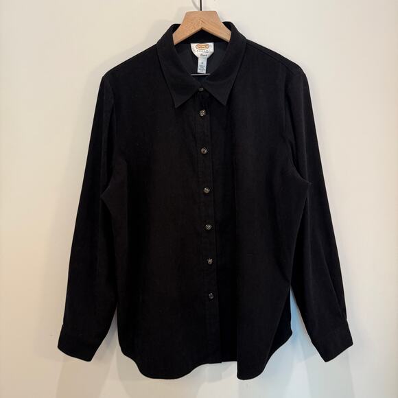 Talbots Woman Stretch Black Button Down Blouse 1X Plus Size Workwear - Picture 2 of 11